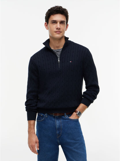 Tommy Hilfiger Classic Cotton Cable Zip Mock Jumper - Navy MW0MW36532_DW5_alternate1_ay