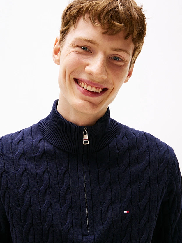 Tommy Hilfiger Cable Knit Half-Zip Jumper - Navy Blue MW0MW36532_DW5_alternate1_ca2e886b-dd9a-4378-a100-5f64c44ffbf4