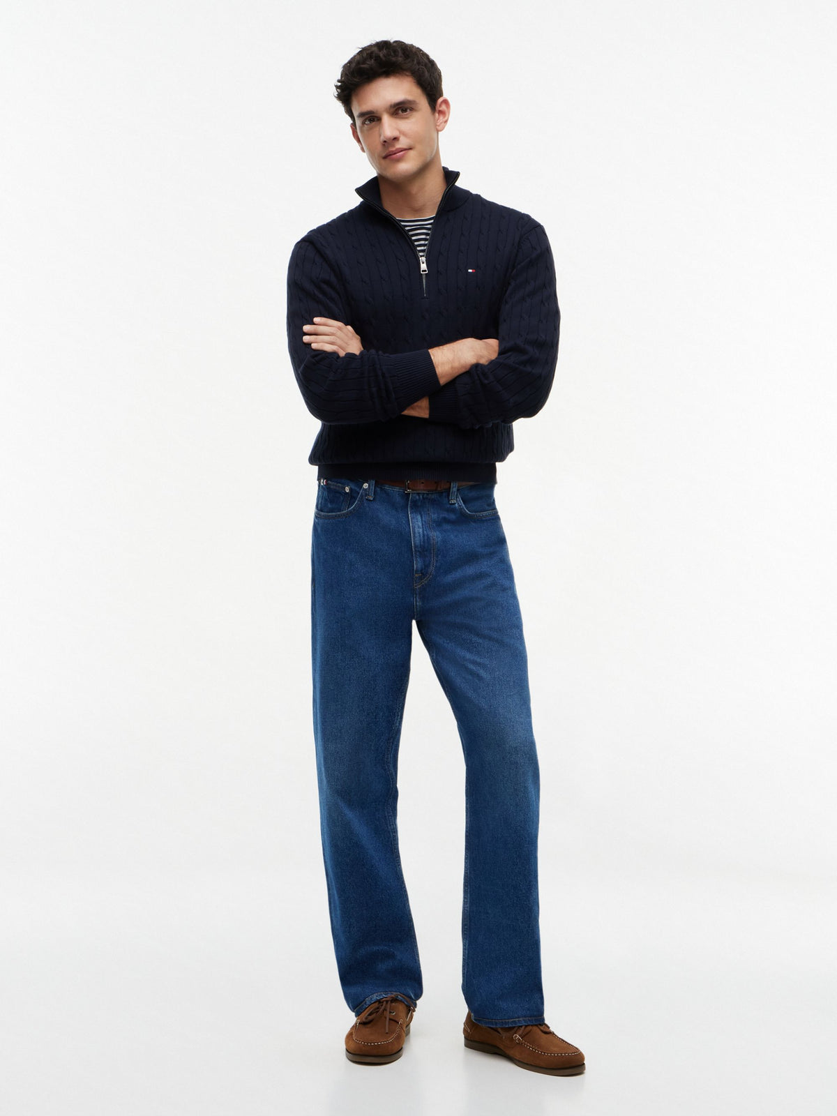 Tommy Hilfiger Classic Cotton Cable Zip Mock Jumper - Navy MW0MW36532_DW5_alternate2_ay
