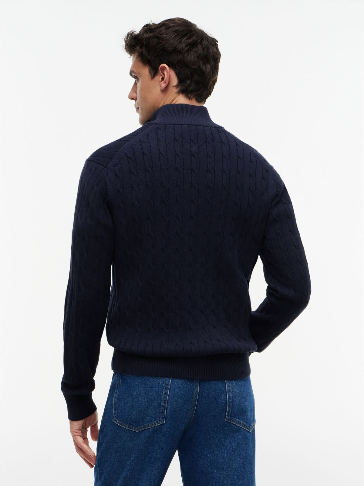 Tommy Hilfiger Classic Cotton Cable Zip Mock Jumper - Navy MW0MW36532_DW5_alternate4_ay