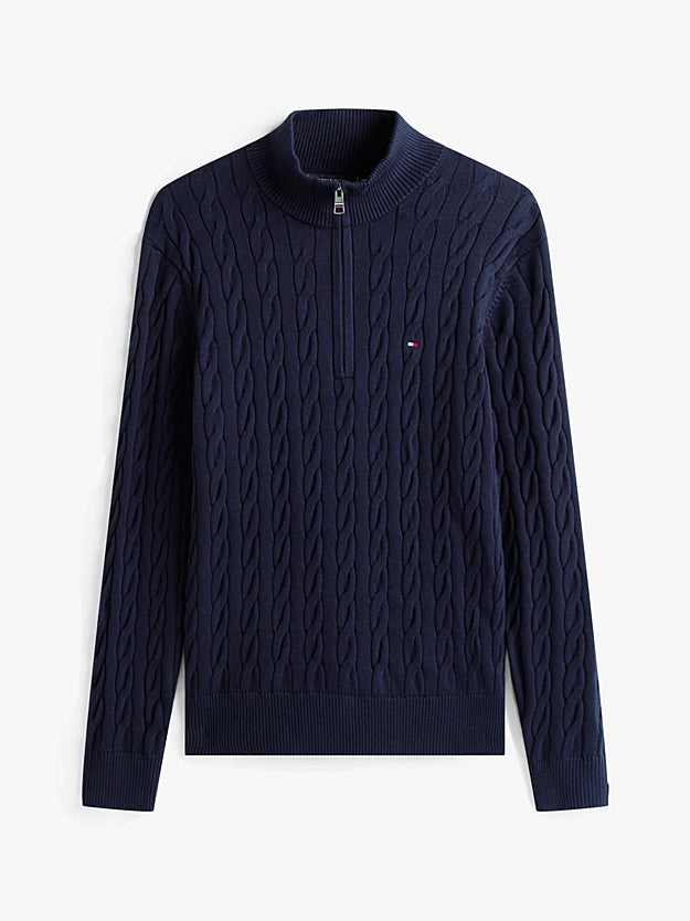Tommy Hilfiger Cable Knit Half-Zip Jumper - Navy Blue MW0MW36532_DW5_alternate4_eb367489-e8e6-40bf-97fb-53c611cc1731