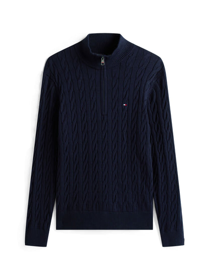Tommy Hilfiger Classic Cotton Cable Zip Mock Jumper - Navy MW0MW36532_DW5_main_ay