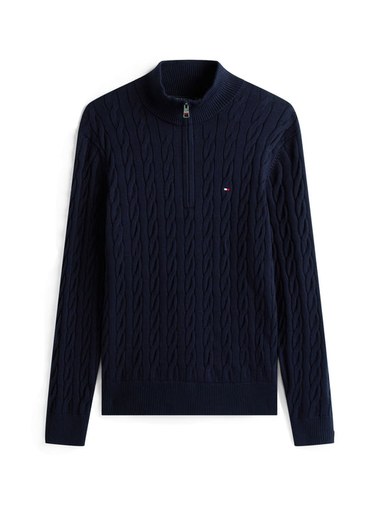 Tommy Hilfiger Classic Cotton Cable Zip Mock Jumper - Navy MW0MW36532_DW5_main_ay