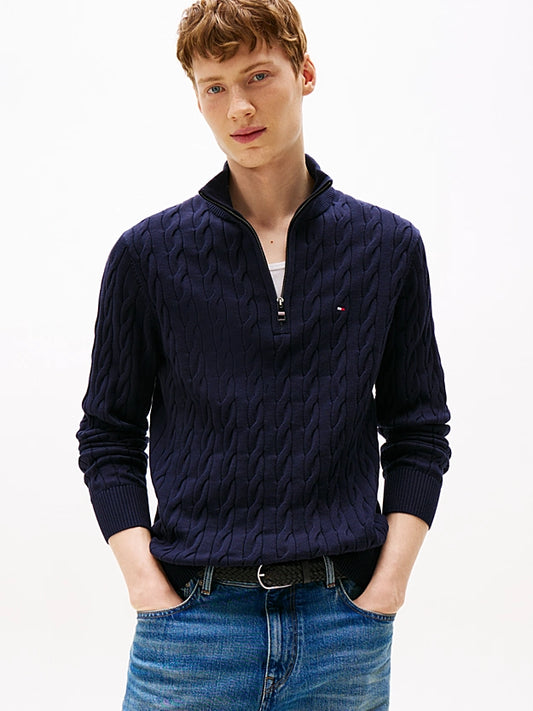Tommy Hilfiger Cable Knit Half-Zip Jumper - Navy Blue MW0MW36532_DW5_main_c0af5247-a408-4862-bcf5-c0483ce12b98