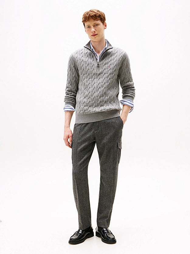 Tommy Hilfiger Cable Knit Half-Zip Jumper - Medium Grey Heather MW0MW36532_P91_alternate2_7639767f-c133-4c4e-88b8-7d97acca6efb