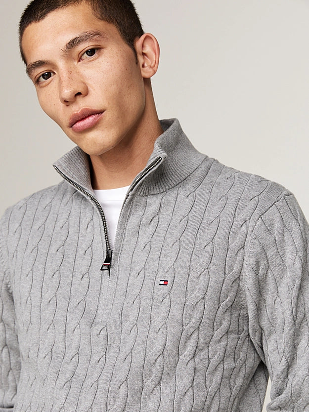 Tommy Hilfiger Cable Knit Half-Zip Jumper - Medium Grey Heather MW0MW36532_P91_alternate3_bb5d711d-da78-44f5-98df-f6d82eea20b4