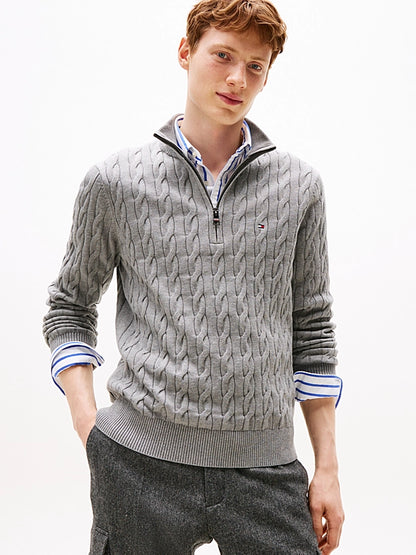 Tommy Hilfiger Cable Knit Half-Zip Jumper - Medium Grey Heather MW0MW36532_P91_main_e0700312-2623-4893-8c96-cf47cb3ac98c