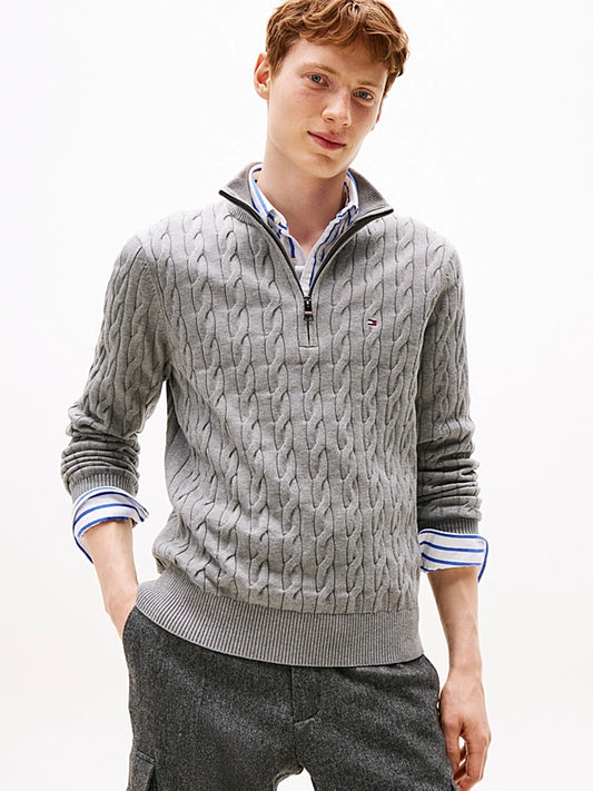 Tommy Hilfiger Cable Knit Half-Zip Jumper - Medium Grey Heather MW0MW36532_P91_main_e0700312-2623-4893-8c96-cf47cb3ac98c