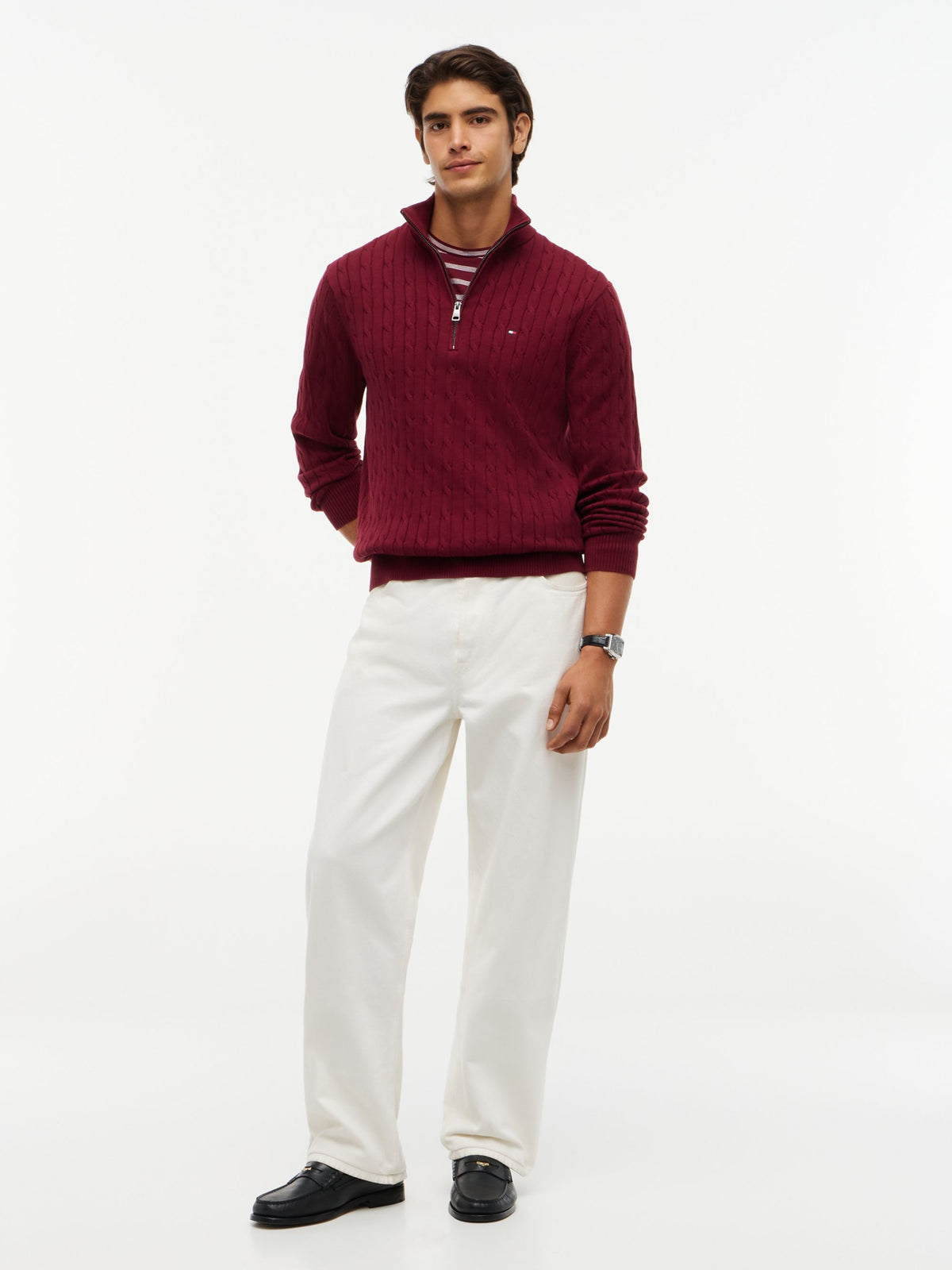 Tommy Hilfiger Classic Cotton Cable Zip Mock Jumper - Burgundy MW0MW36532_VLP_alternate2_ay
