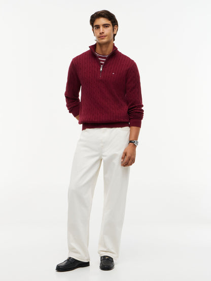 Tommy Hilfiger Classic Cotton Cable Zip Mock Jumper - Burgundy MW0MW36532_VLP_alternate2_ay