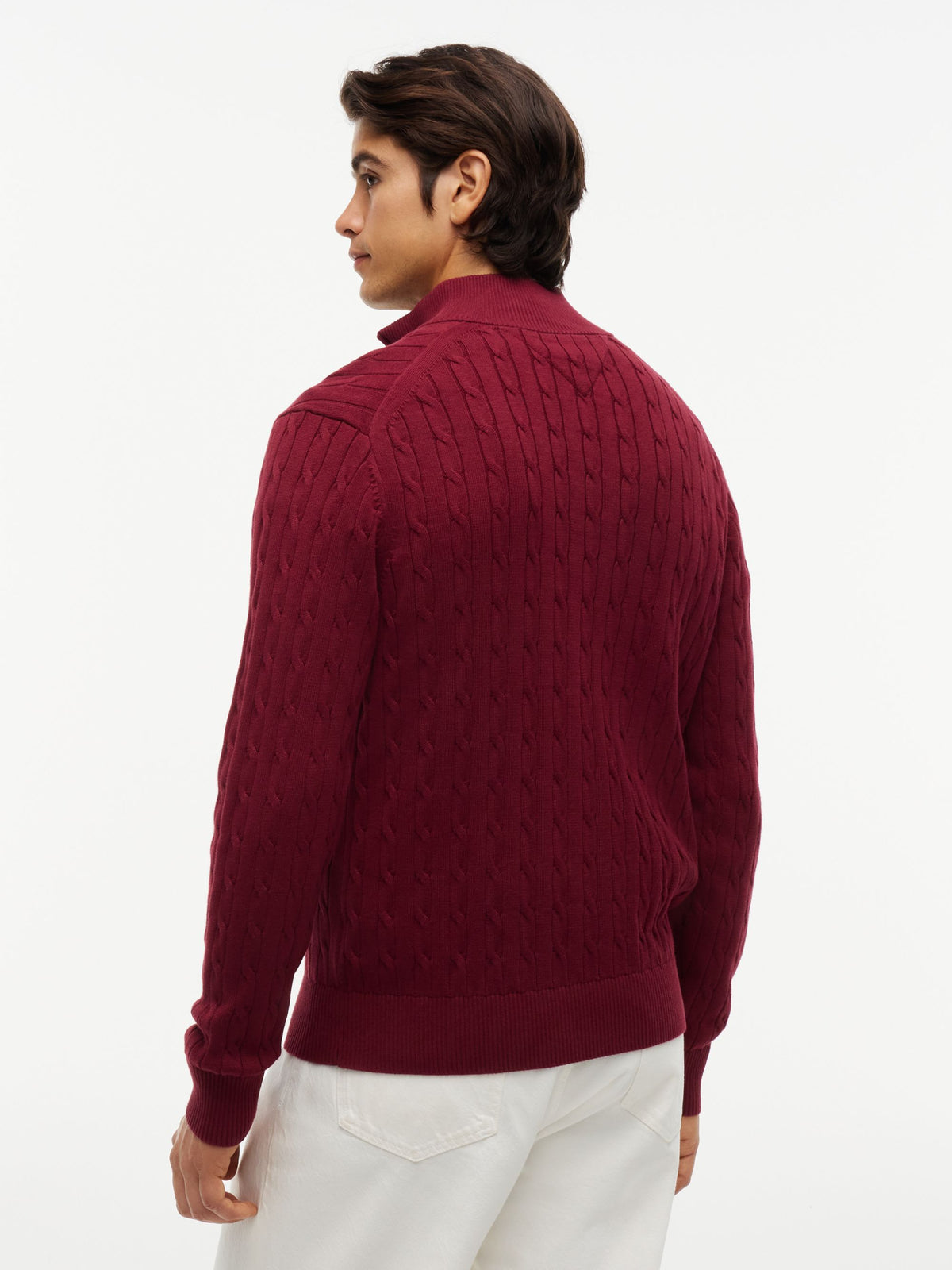 Tommy Hilfiger Classic Cotton Cable Zip Mock Jumper - Burgundy MW0MW36532_VLP_alternate4_ay