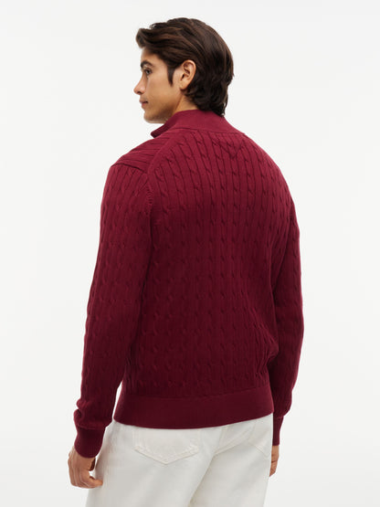 Tommy Hilfiger Classic Cotton Cable Zip Mock Jumper - Burgundy MW0MW36532_VLP_alternate4_ay