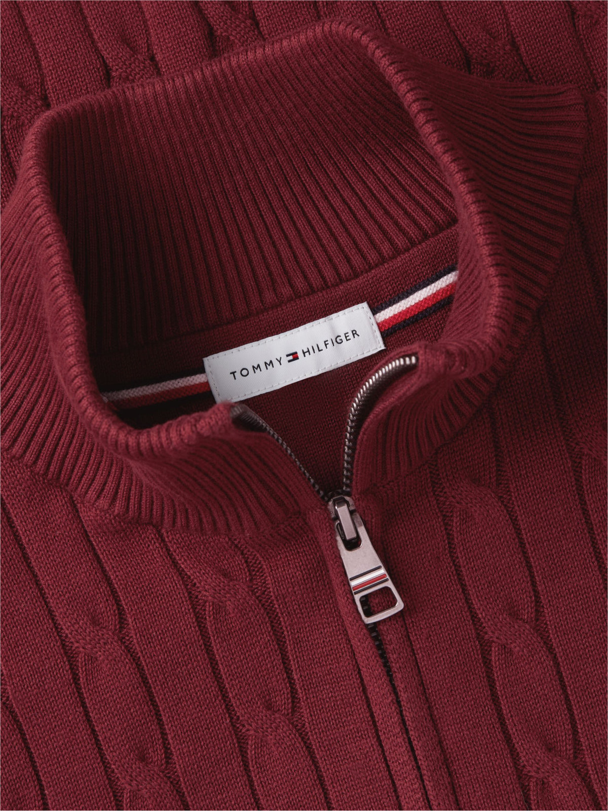 Tommy Hilfiger Classic Cotton Cable Zip Mock Jumper - Burgundy MW0MW36532_VLP_alternate5_ay