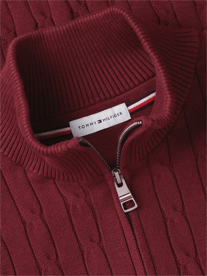 Tommy Hilfiger Classic Cotton Cable Zip Mock Jumper - Burgundy MW0MW36532_VLP_alternate5_ay