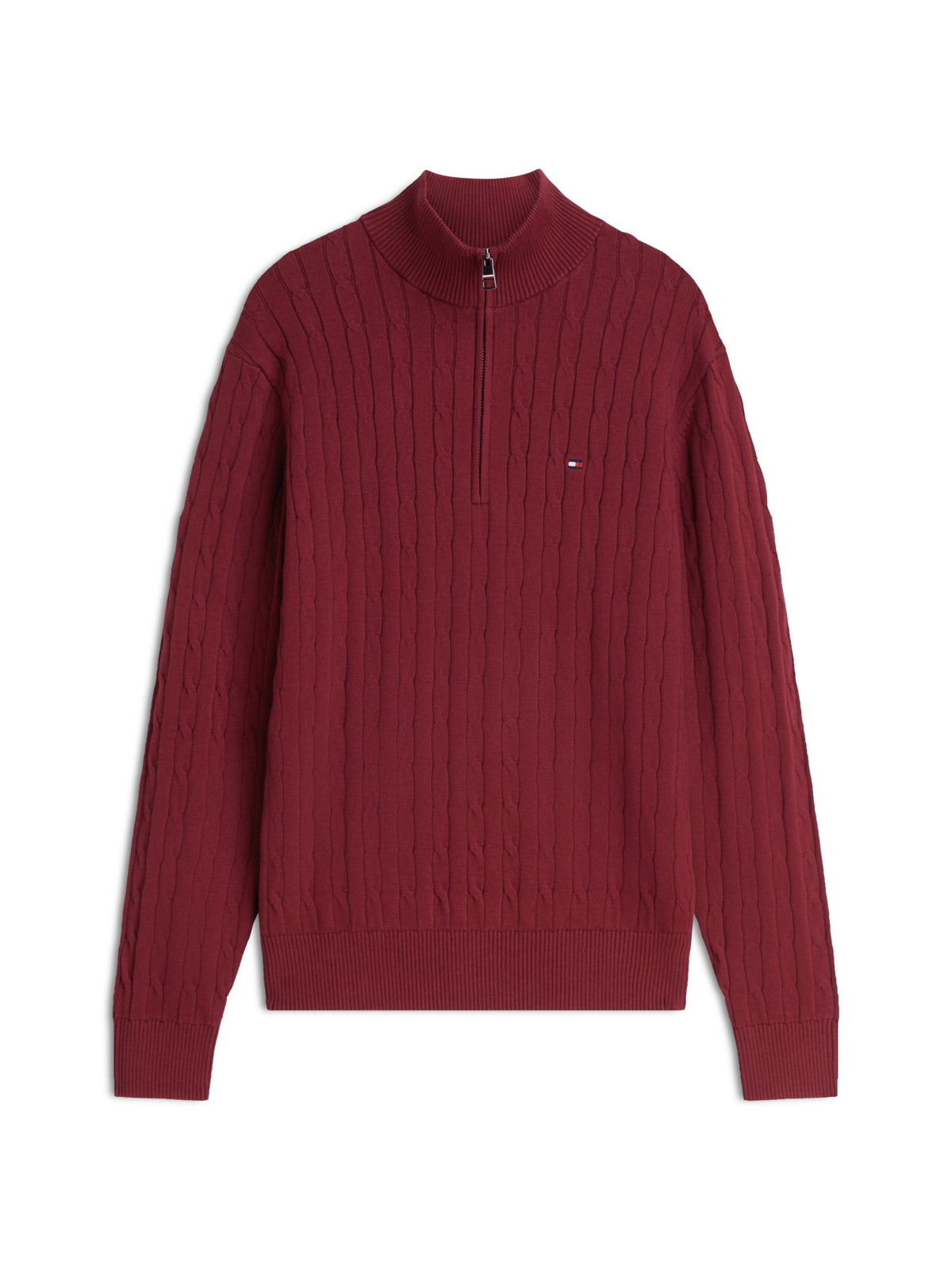Tommy Hilfiger Classic Cotton Cable Zip Mock Jumper - Burgundy MW0MW36532_VLP_main_ay