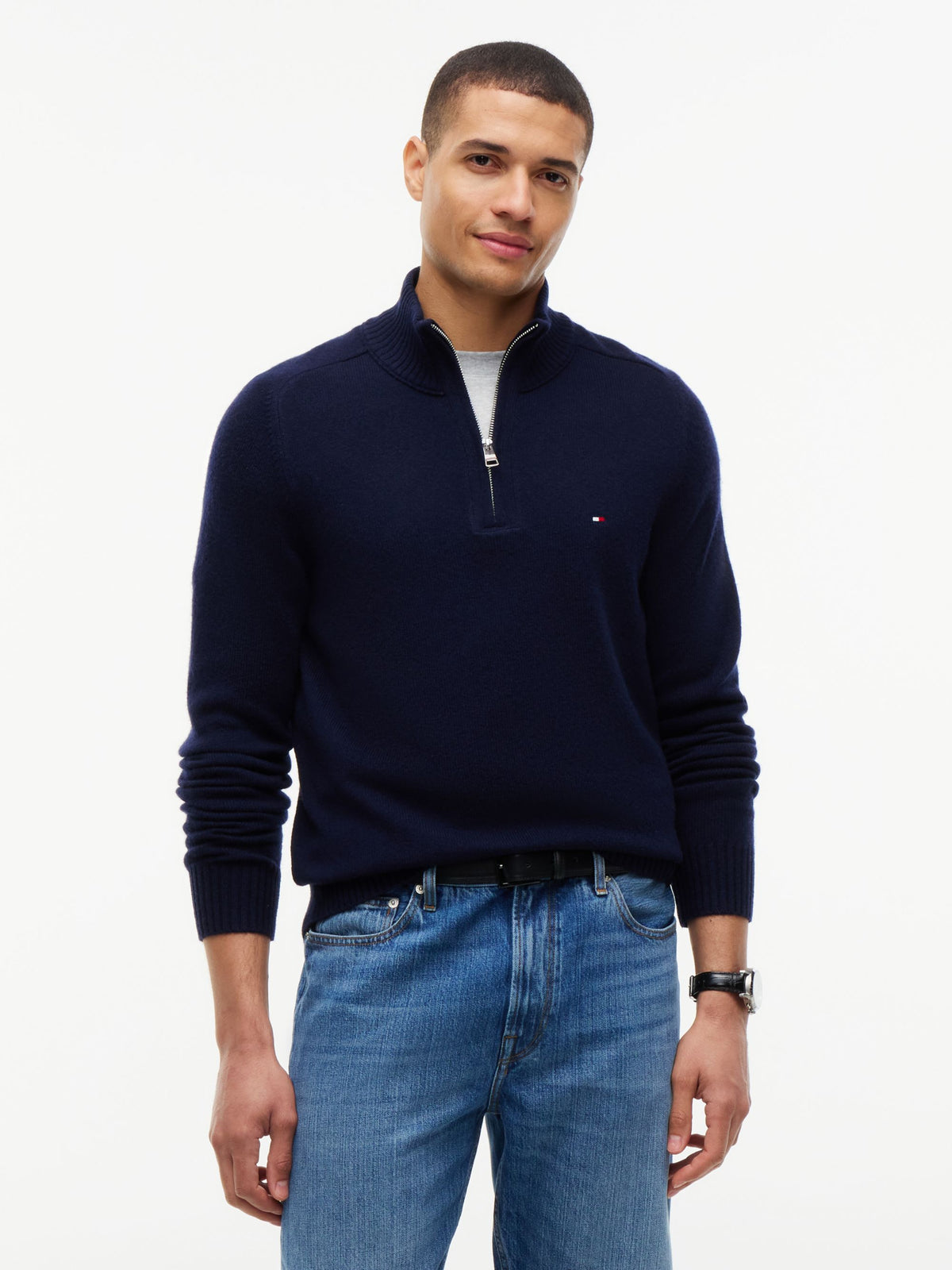 Tommy Hilfiger Lambswool Zip Mock Jumper - Navy MW0MW36536_DW5_alternate1_ay