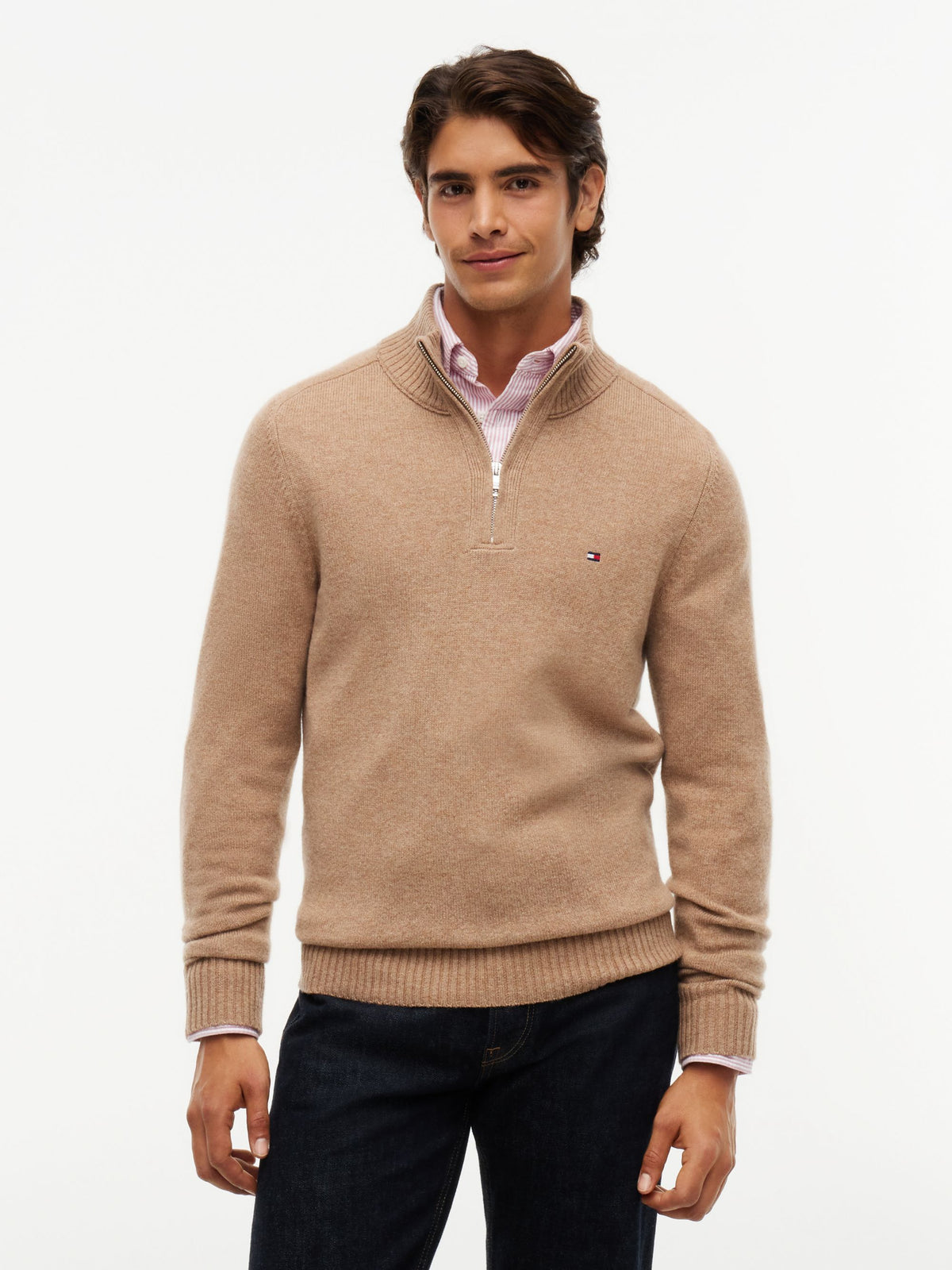 Tommy Hilfiger Lambswool Zip Mock Jumper - Camel MW0MW36536_RE5_alternate1_ay
