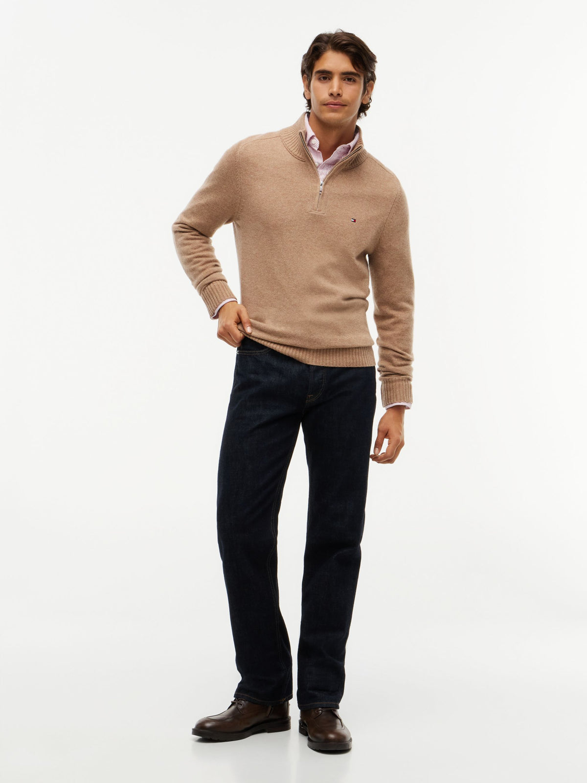 Tommy Hilfiger Lambswool Zip Mock Jumper - Camel MW0MW36536_RE5_alternate2_ay