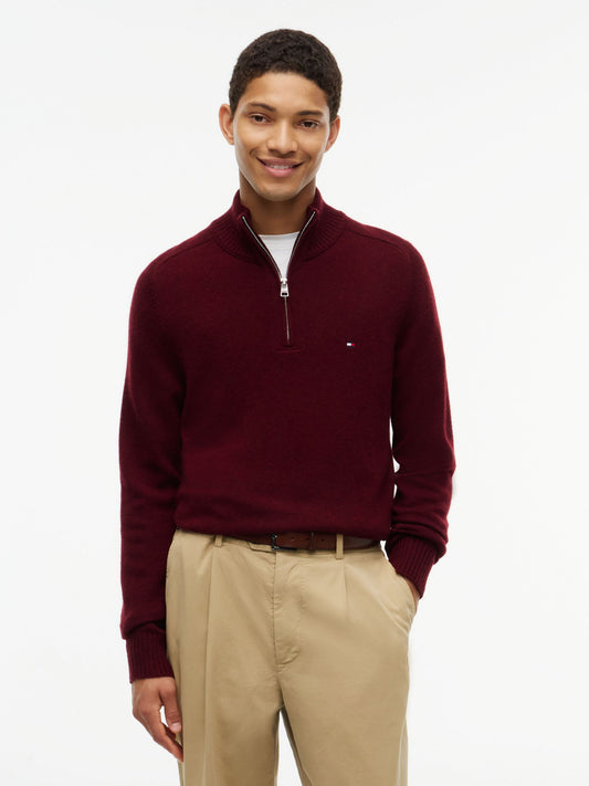 Tommy Hilfiger Lambswool Zip Mock Jumper - Burgundy MW0MW36536_V98_alternate1_ay