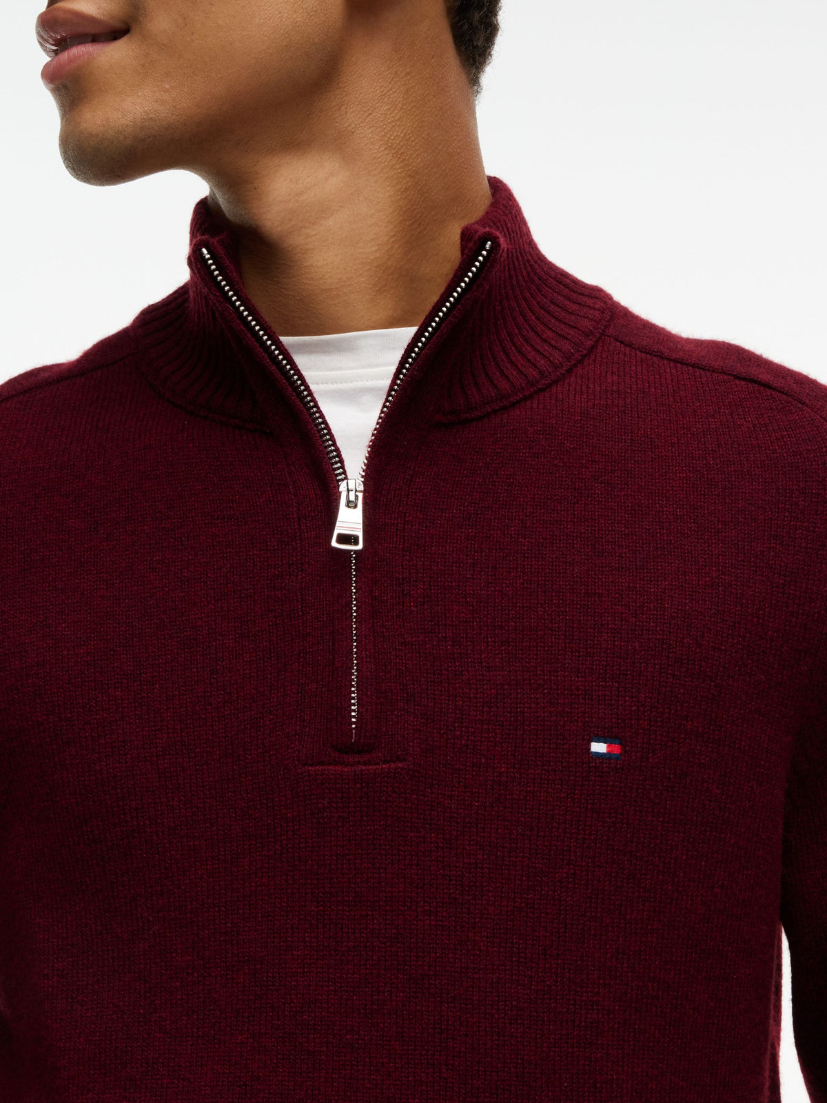 Tommy Hilfiger Lambswool Zip Mock Jumper - Burgundy MW0MW36536_V98_alternate3_ay