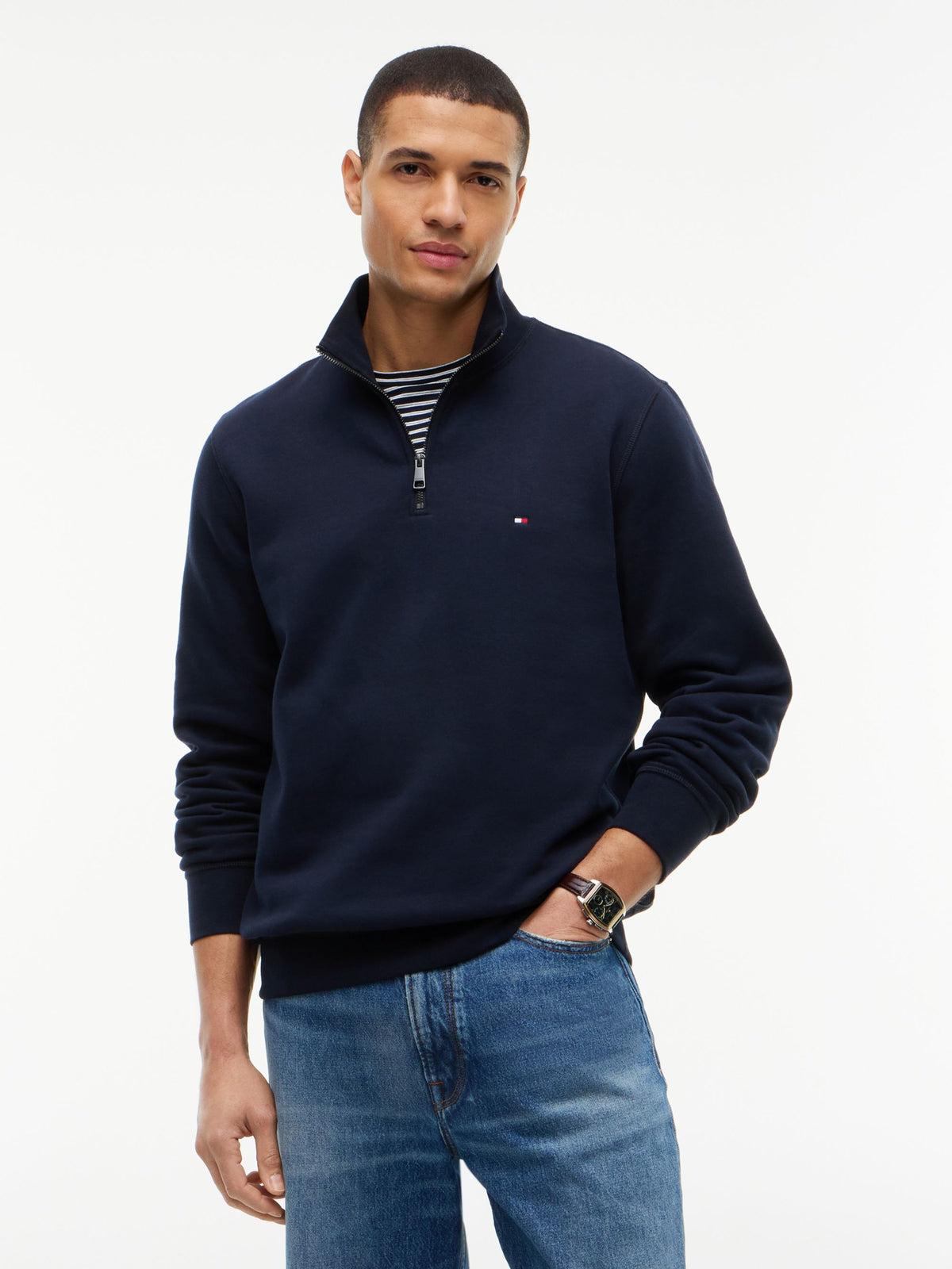Tommy Hilfiger Essential Fleece Quarter-Zip Sweatshirt - Navy MW0MW37233_DW5_alternate1_ay