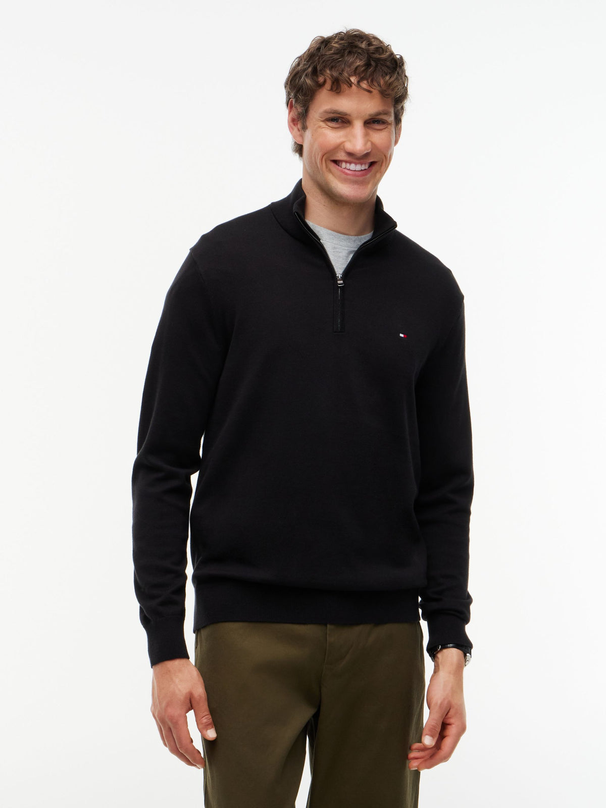 Tommy Hilfiger Essential Cotton Zip Mock Jumper - Black MW0MW37331_BDS_alternate1_ay