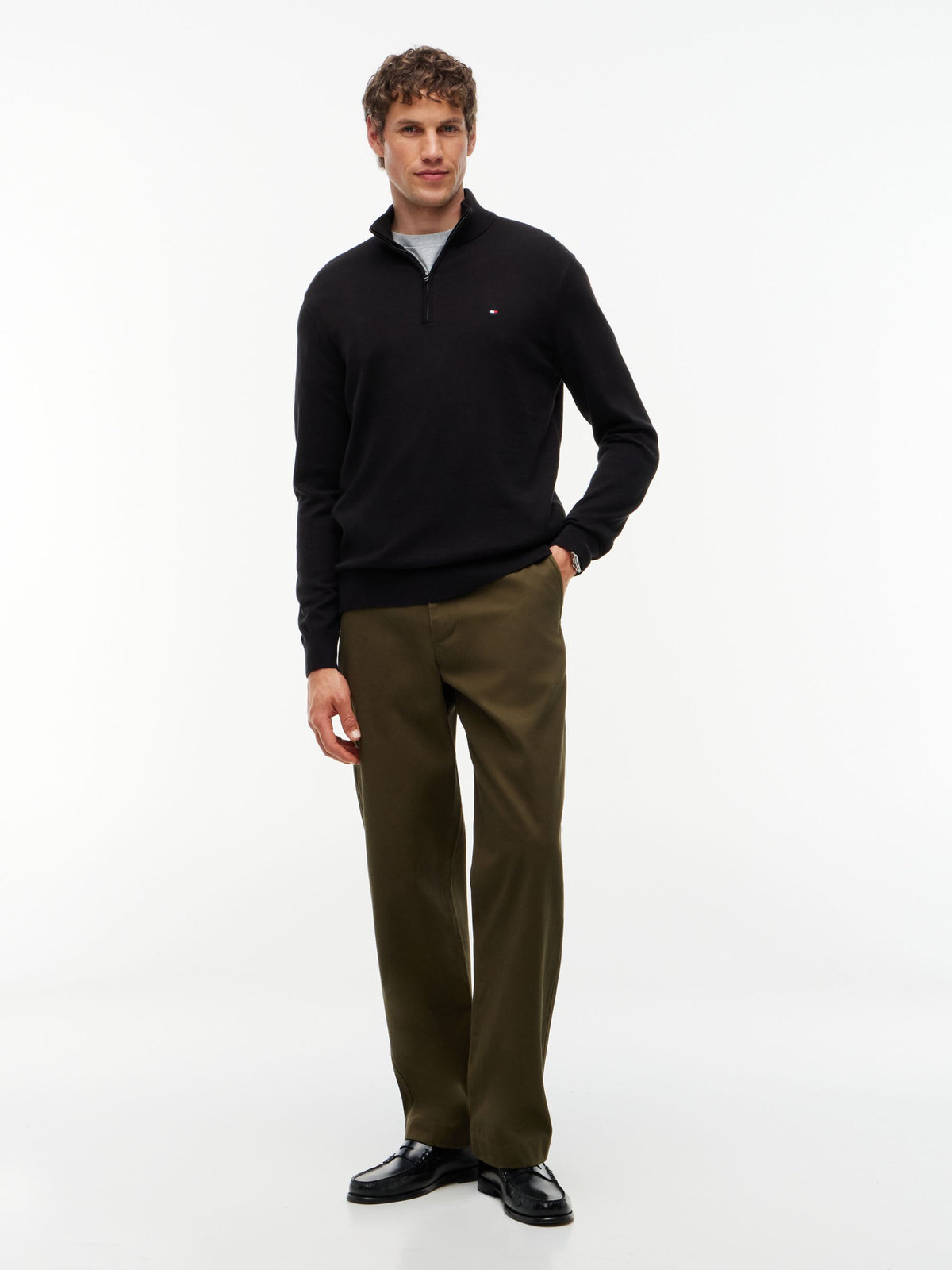 Tommy Hilfiger Essential Cotton Zip Mock Jumper - Black MW0MW37331_BDS_alternate2_ay
