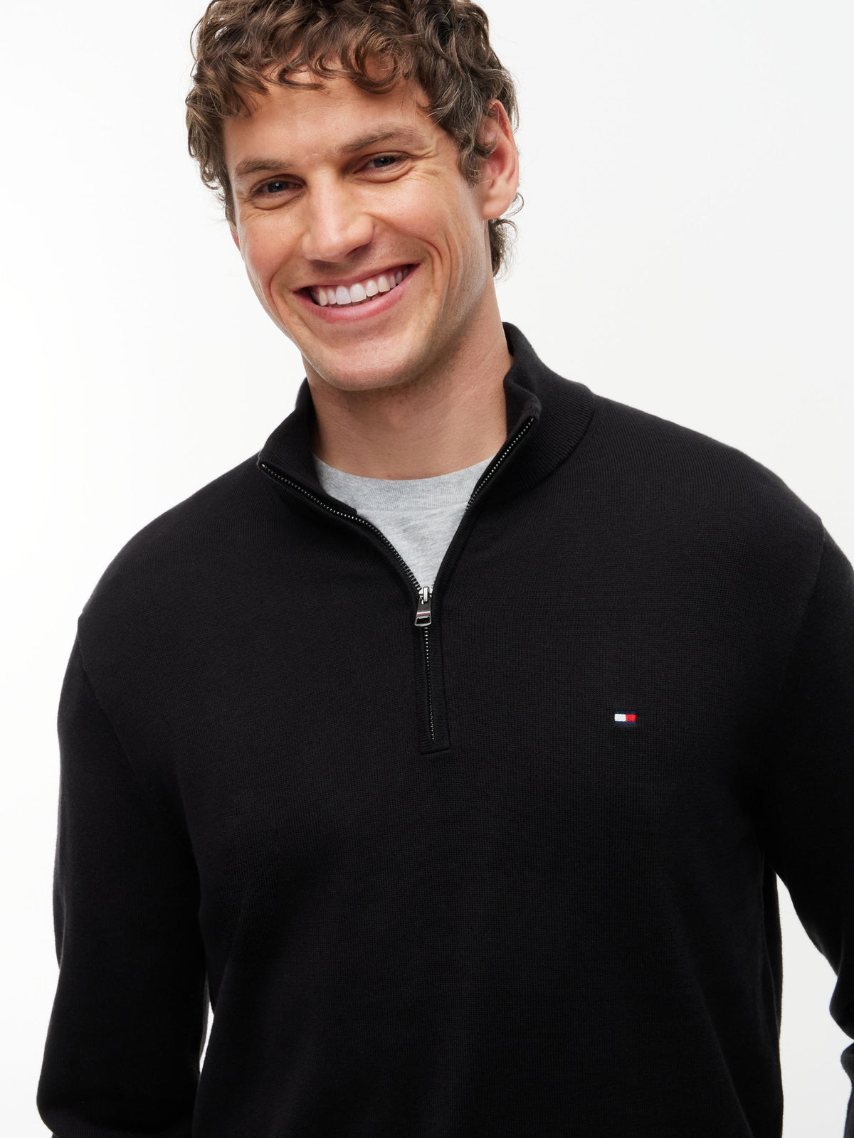 Tommy Hilfiger Essential Cotton Zip Mock Jumper - Black MW0MW37331_BDS_alternate3_ay
