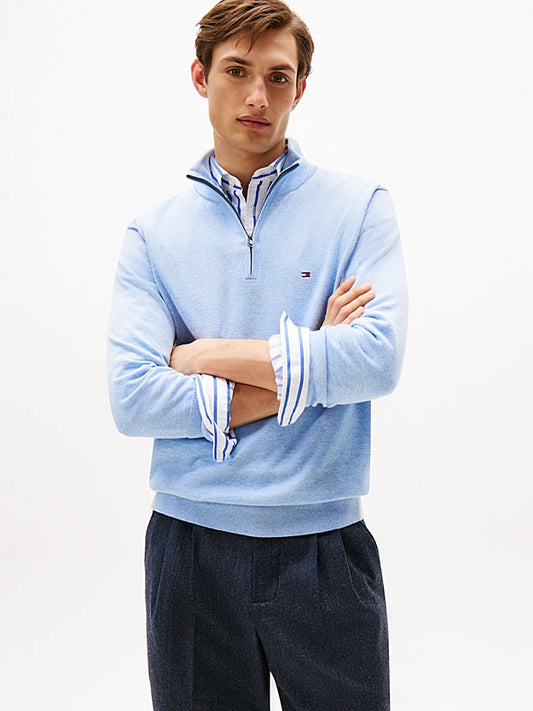 Tommy Hilfiger Quarter-Zip Mock Neck Jumper - Vessel Blue Heather MW0MW37331_DVD_main