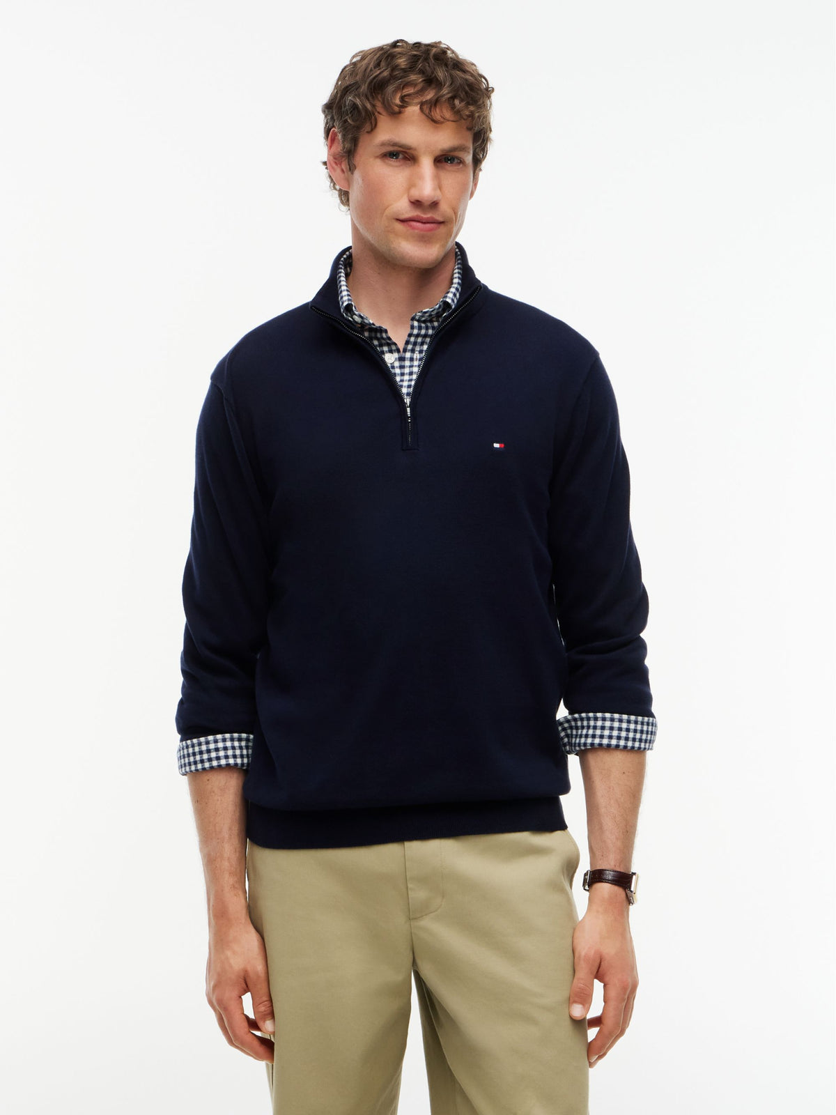 Tommy Hilfiger Essential Cotton Zip Mock Jumper - Navy MW0MW37331_DW5_alternate1_ay