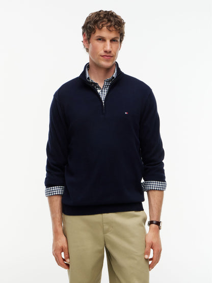 Tommy Hilfiger Essential Cotton Zip Mock Jumper - Navy MW0MW37331_DW5_alternate1_ay