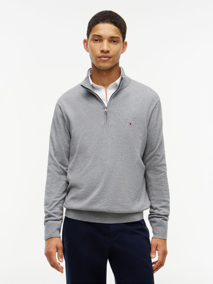 Tommy Hilfiger Essential Cotton Zip Mock Jumper - Medium Grey Heather MW0MW37331_P91_alternate1_ay