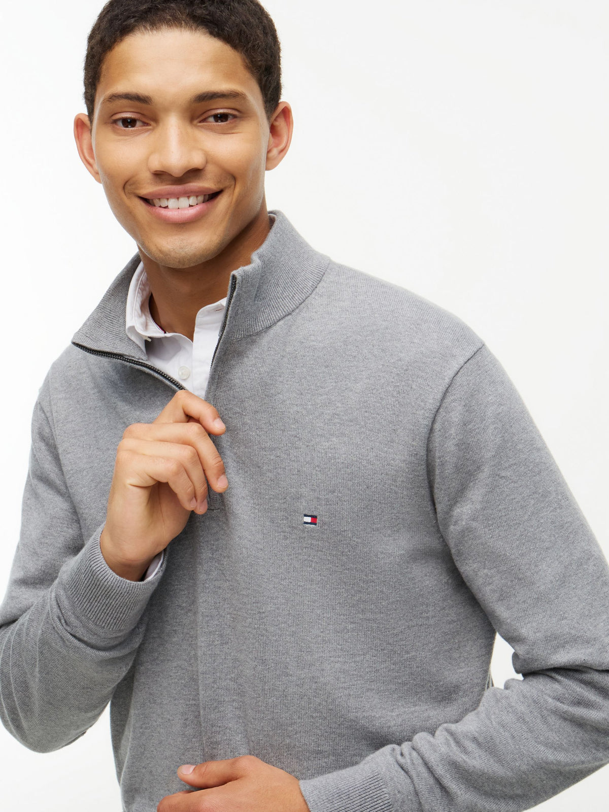 Tommy Hilfiger Essential Cotton Zip Mock Jumper - Medium Grey Heather MW0MW37331_P91_alternate3_ay