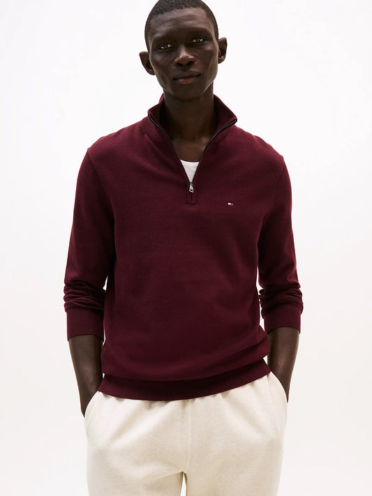 Tommy Hilfiger Quarter-Zip Mock Neck Jumper - Deep Burgundy MW0MW37331_XIH_main
