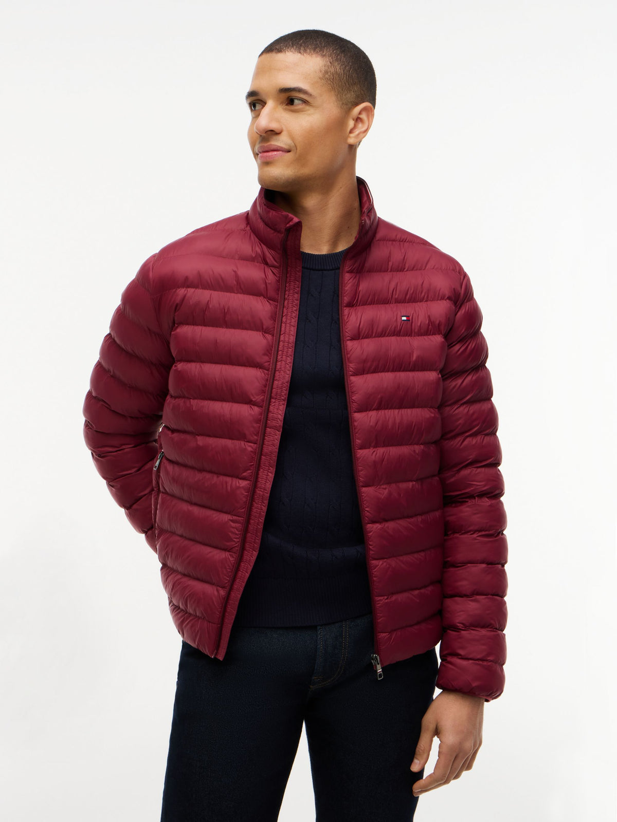Tommy Hilfiger Flag Embroidery Packable Quilted Jacket - Burgundy MW0MW37634_VLP_alternate1_ay