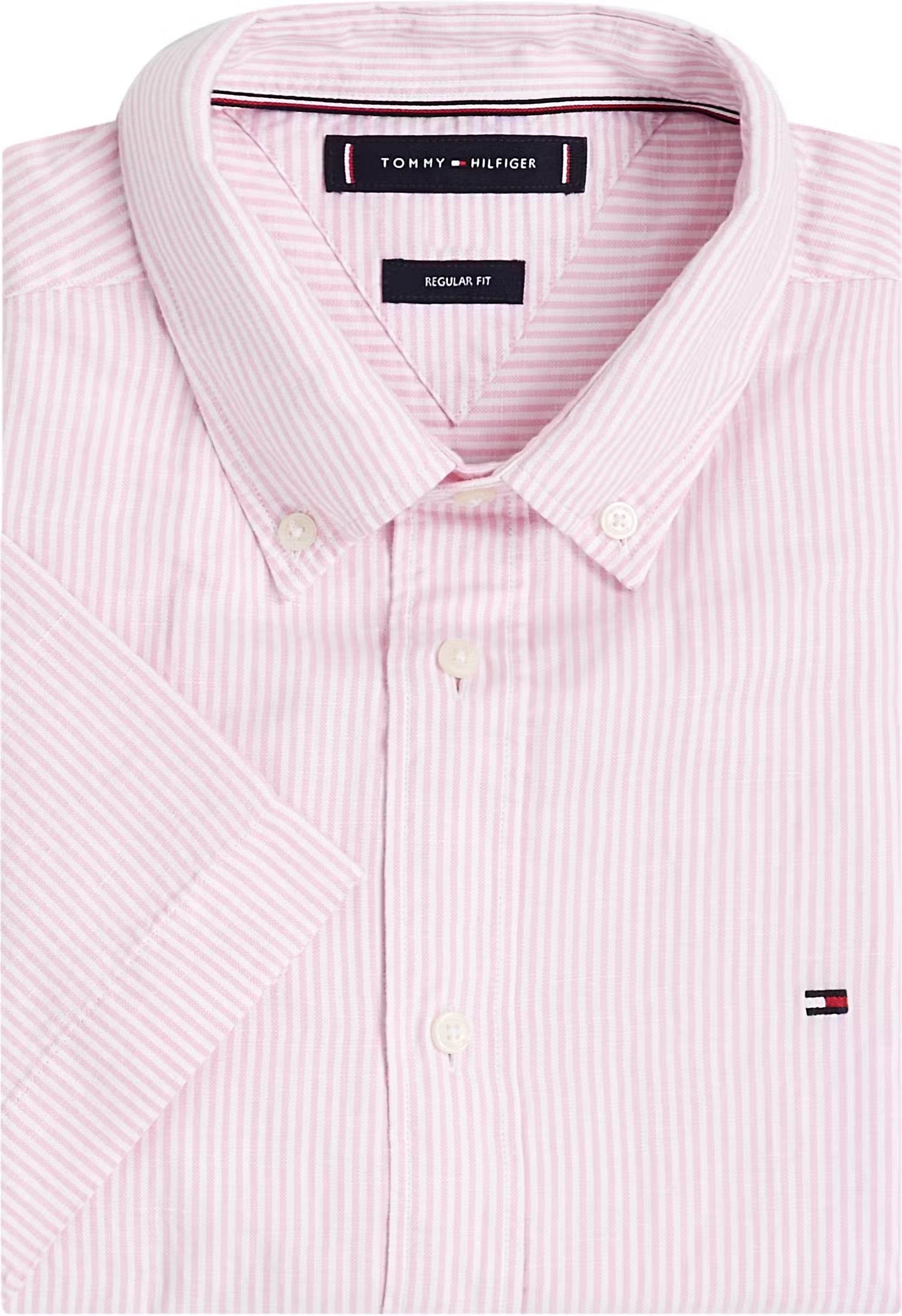 Tommy Hilfiger Stripe Linen Blend Short Sleeve Shirt - Light pink MW0MW391550D1_I_C5101