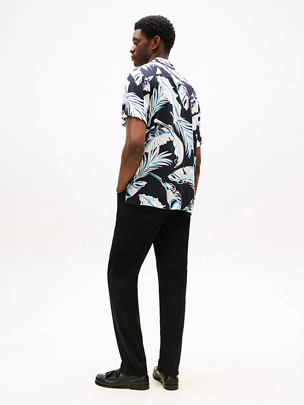 Tommy Hilfiger Lightweight Regular Fit Tropical Short Sleeve Shirt - Black / Allover MW0MW39449_0GJ_alternate3