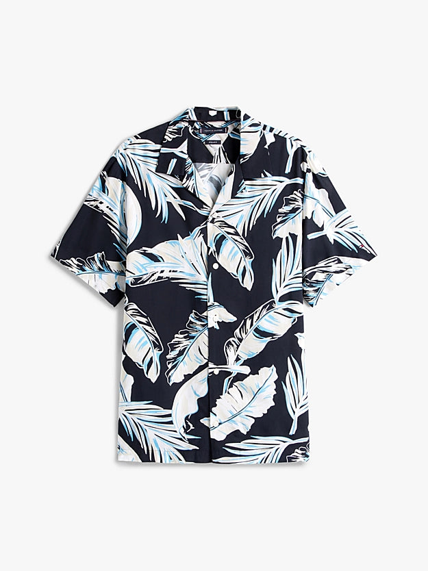 Tommy Hilfiger Lightweight Regular Fit Tropical Short Sleeve Shirt - Black / Allover MW0MW39449_0GJ_alternate4
