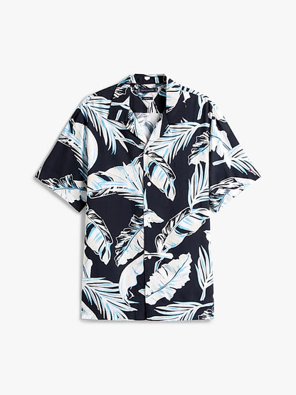 Tommy Hilfiger Lightweight Regular Fit Tropical Short Sleeve Shirt - Black / Allover MW0MW39449_0GJ_alternate4