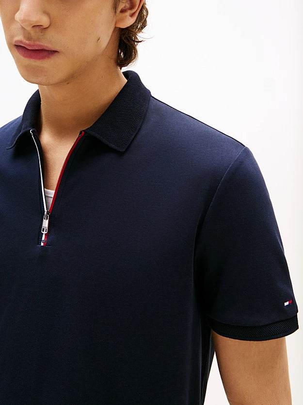 Tommy Hilfiger Regular Signature Zip Placket Polo Shirt - Desert Sky MW0MW39552_DW5_alternate1