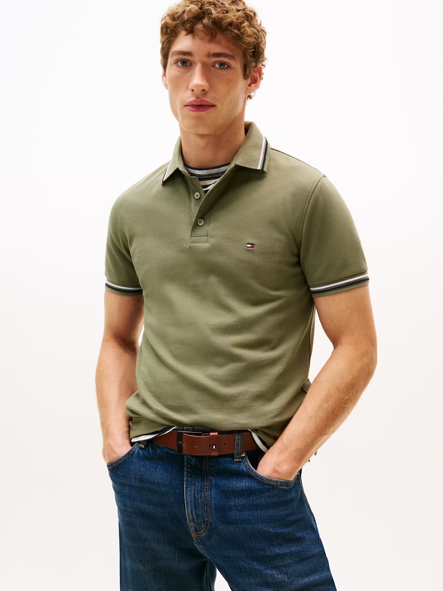 Tommy Hilfiger Slim Fit Tipped Polo Shirt - Battle Green MW0MW39993_PLI_main