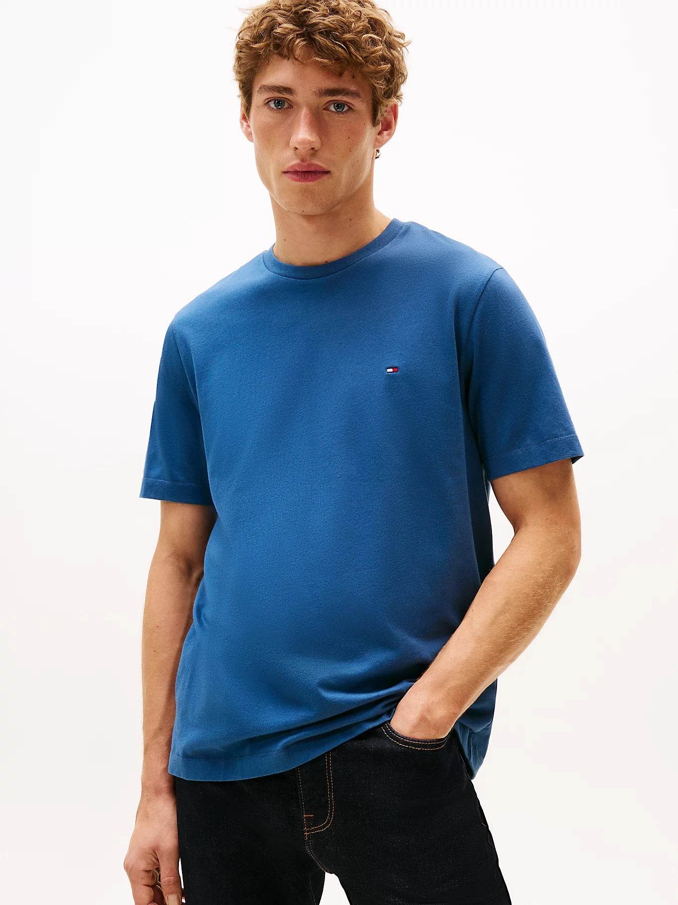 Tommy Hilfiger Flag Embroidery T-Shirt - Aegean Sea MW0MW39995_DBZ_main