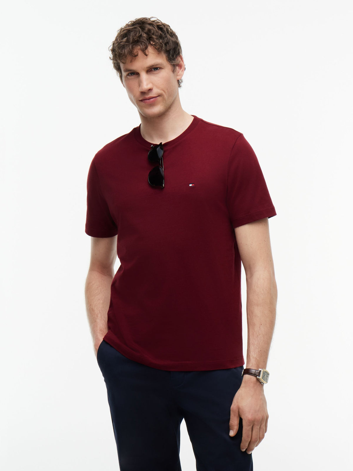 Tommy Hilfiger Flag Embroidery T-Shirt - Burgundy MW0MW39995_VLP_alternate1_ay