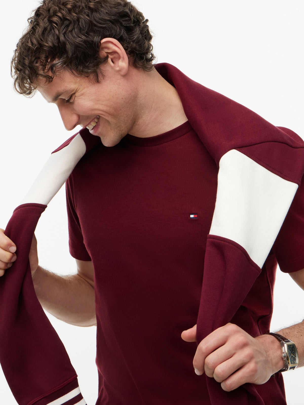 Tommy Hilfiger Flag Embroidery T-Shirt - Burgundy MW0MW39995_VLP_alternate3_ay