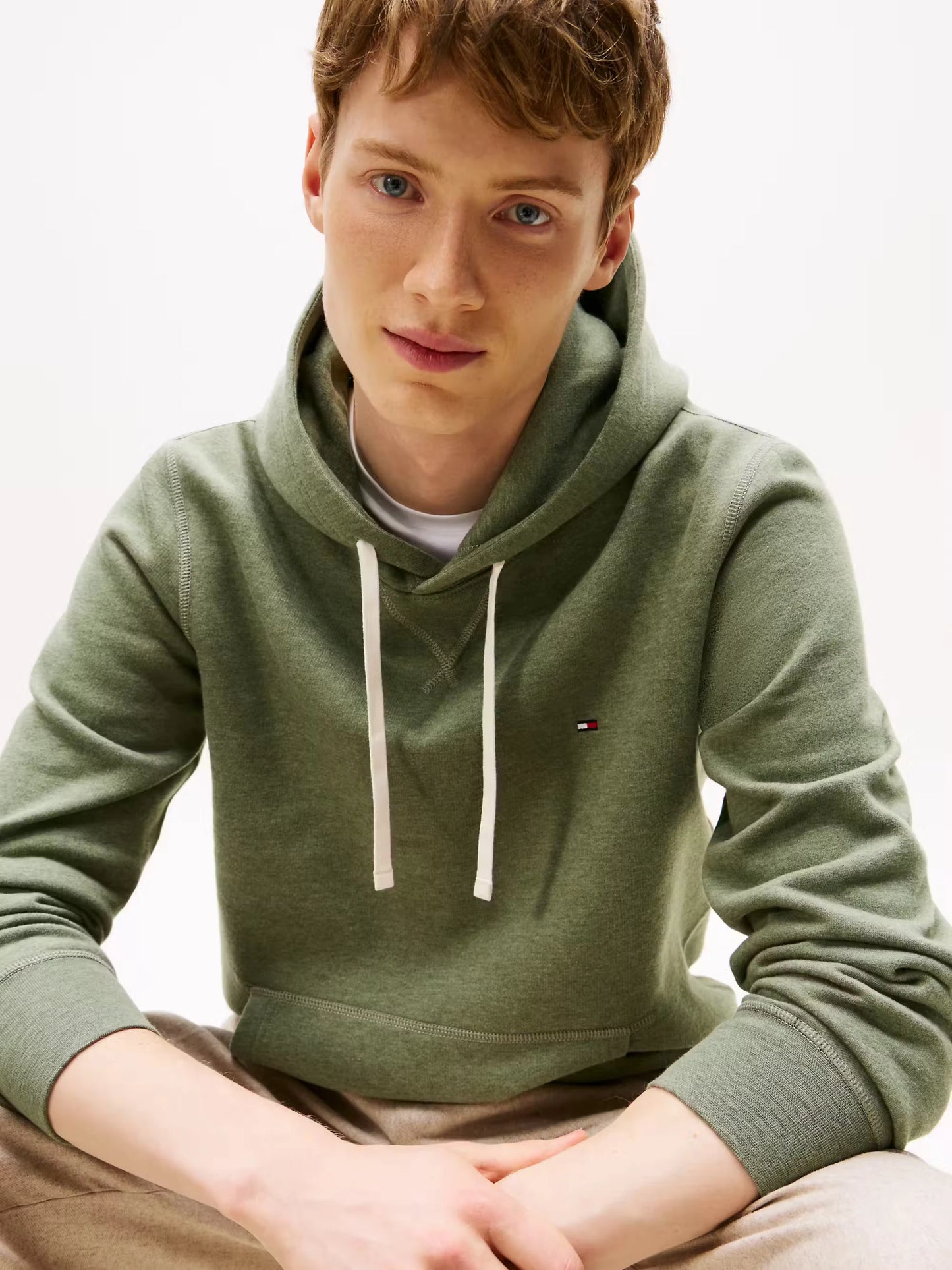 Tommy Hilfiger Flag Embroidery Fleece Hoody - Battle Green Heather MW0MW39997_MTD_alternate1
