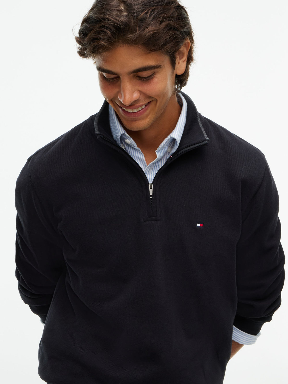 Tommy Hilfiger French Rib Quarter-Zip Sweatshirt - Black MW0MW40042_BDS_alternate3_ay