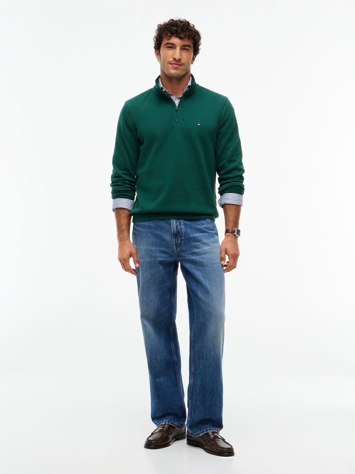 Tommy Hilfiger French Rib Quarter-Zip Sweatshirt - Ornamental Green MW0MW40042_L6K_alternate2_ay