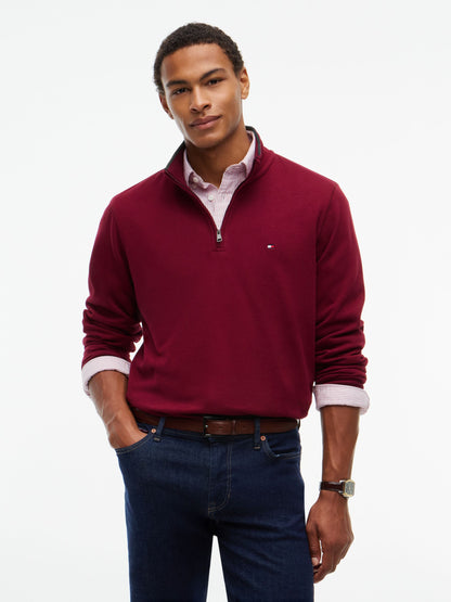 Tommy Hilfiger French Rib Quarter-Zip Sweatshirt - Burgundy MW0MW40042_VLP_alternate1_ay