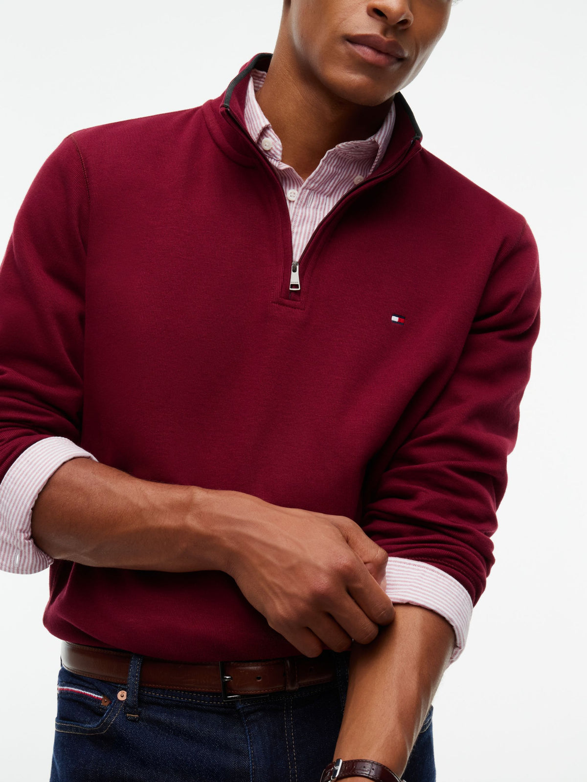 Tommy Hilfiger French Rib Quarter-Zip Sweatshirt - Burgundy MW0MW40042_VLP_alternate3_ay