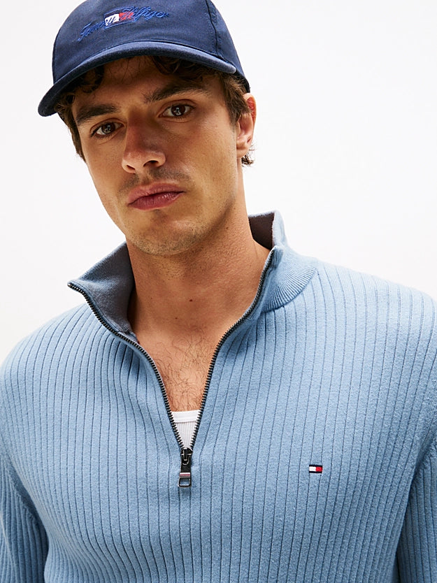 Tommy Hilfiger Quarter-Zip Jumper With Cashmere - Brisk Blue MW0MW40448_C2B_alternate1